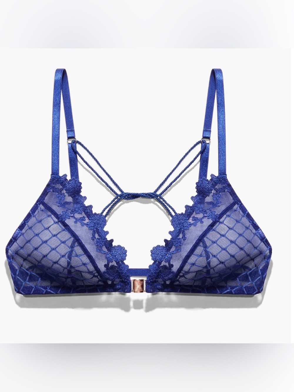 🆕 Savage X Fenty Blue Baroque Bondage Front-Closure Bralette - Size: M